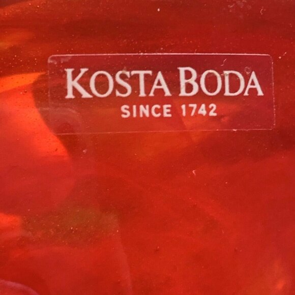 Kosta Boda Atoll Bowl Paperweight Anna Ehrner Red Swirl Art Glass Sweden - Picture 3 of 12